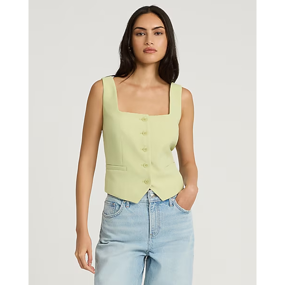 Express Womens Signature Crepe Square Neck Blazer Vest Large Green Preppy Spring
